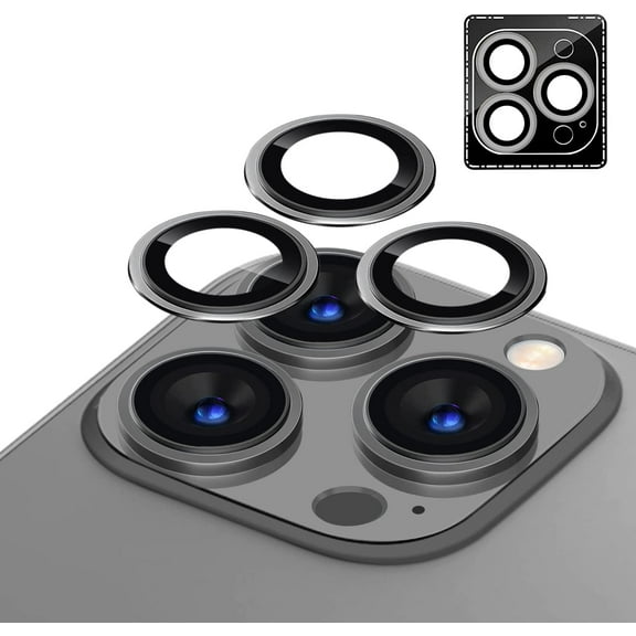 Camera Lens Protector for iPhone 14 Pro 6.1" and iPhone 14 Pro Max 6.7",Ultra Transperent Case Friendly Anti-scratch 9H Hardness Tempered Glass with Aluminum Edge -Graphite Grey