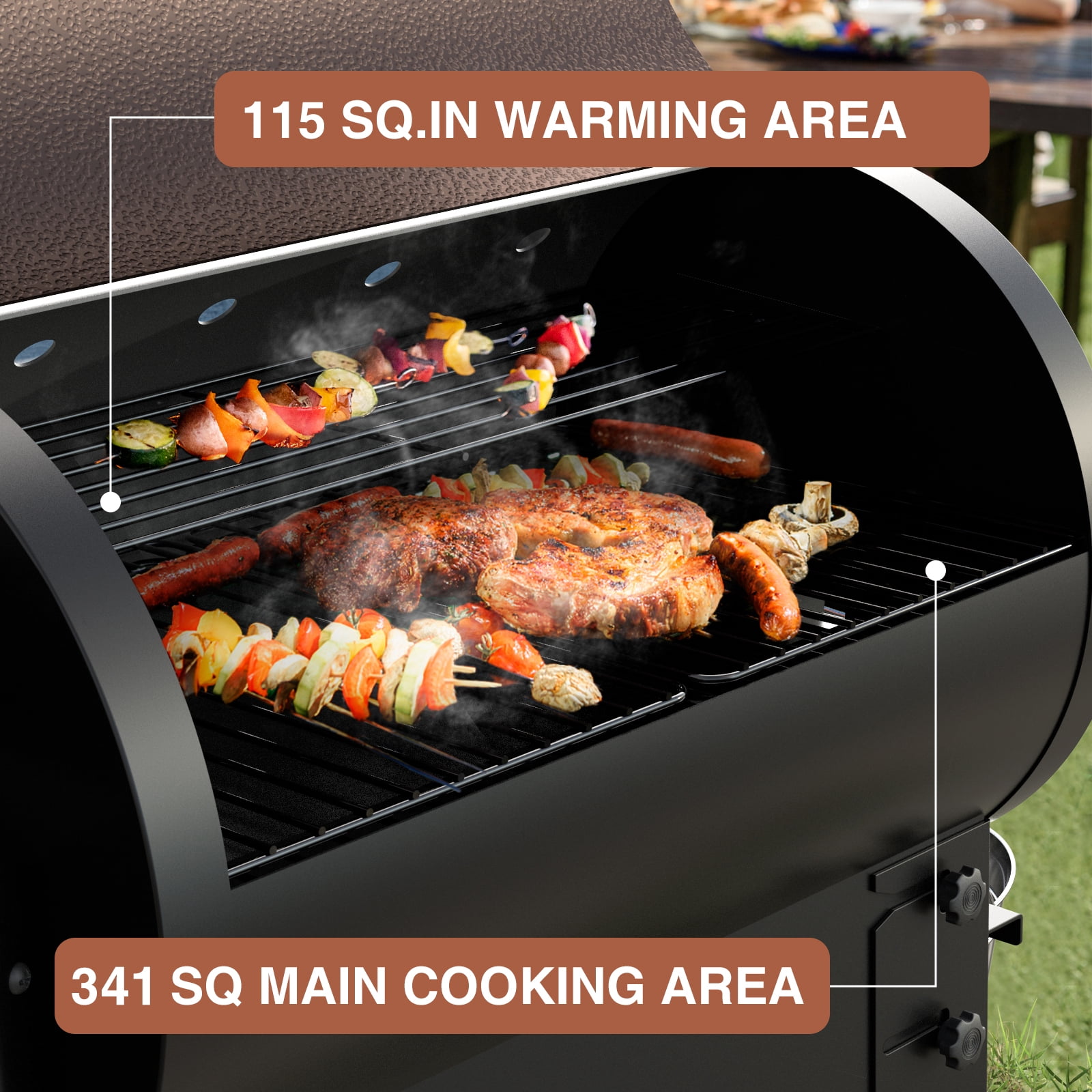 KingChii 456 SQ.IN Wood Pellet Grill Smoker with Auto Temperature Control for Outdoor RV BBQ in Bronze