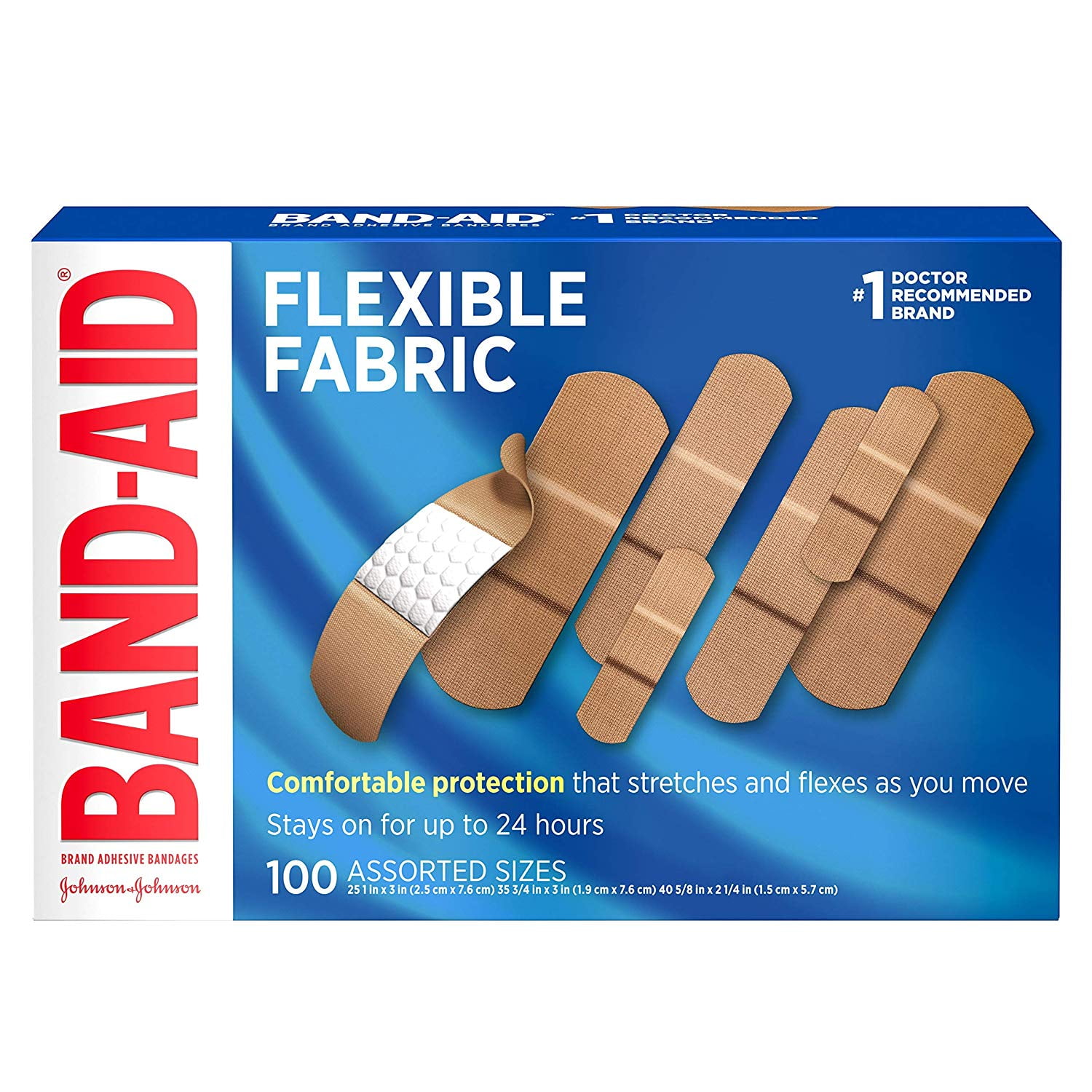 BAND-AID Flexible Fabric Adhesive Bandages, Assorted, 100 ea