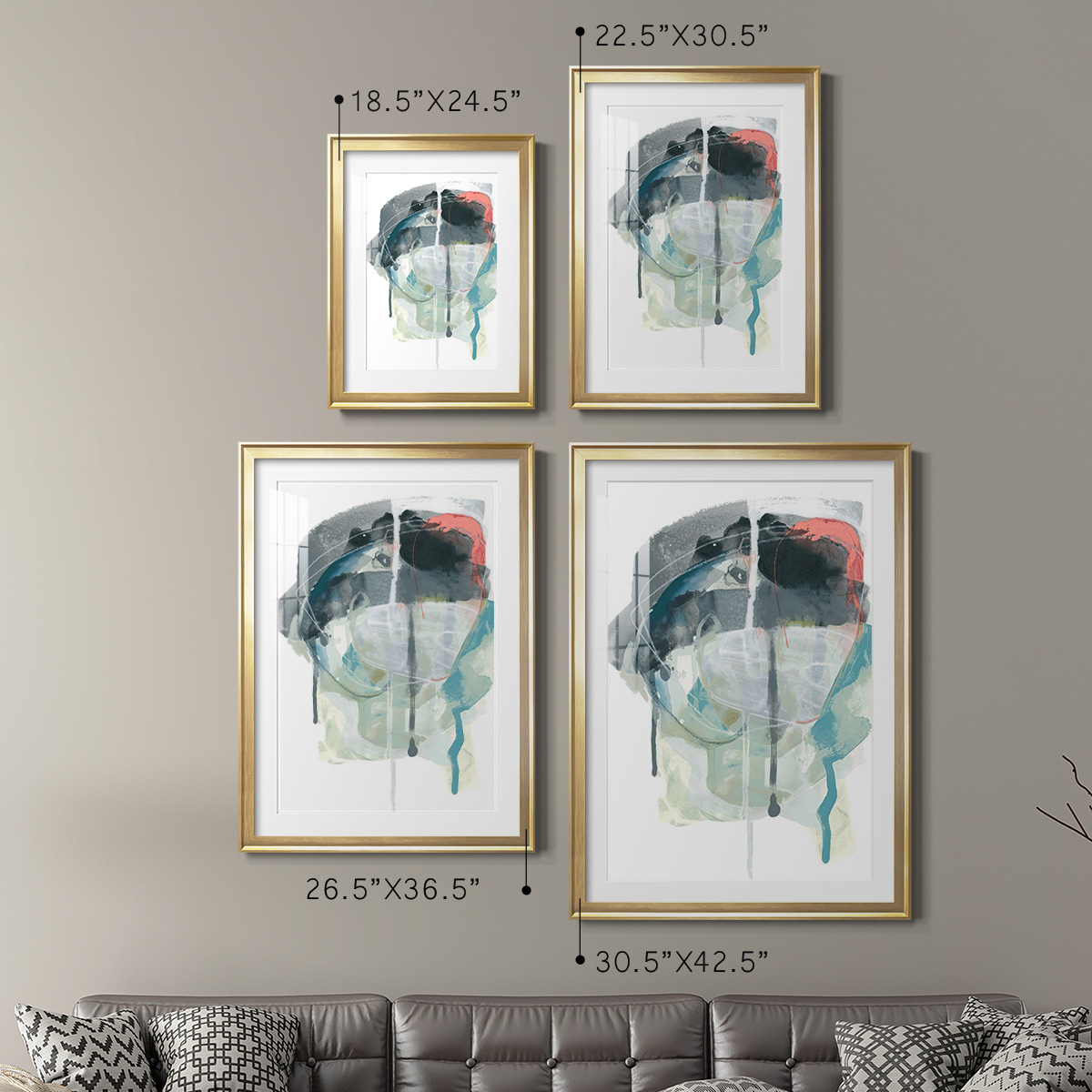 Wexford Home Stone Aperture III Premium Framed Print, 18.5" x 24.5" - Ready to Hang, Gold (Set of 2)