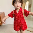 thumbnail image 1 of AMERTEER Aosijia Robe Princesse à Pois pour Filles avec Boutons Rétro Été Décontracté Rouge Manches Courtes Volantée Ligne A, 1 of 11