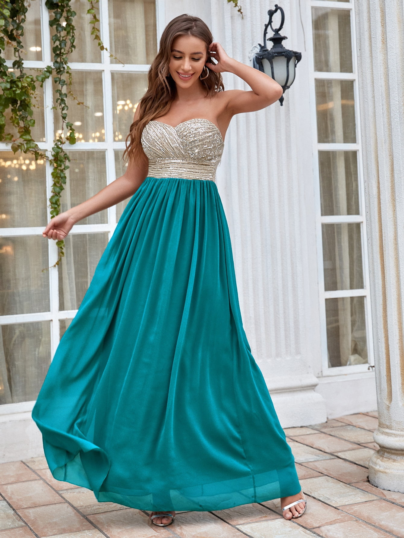 Women's Colorblock Contrast Sequin Maxi 