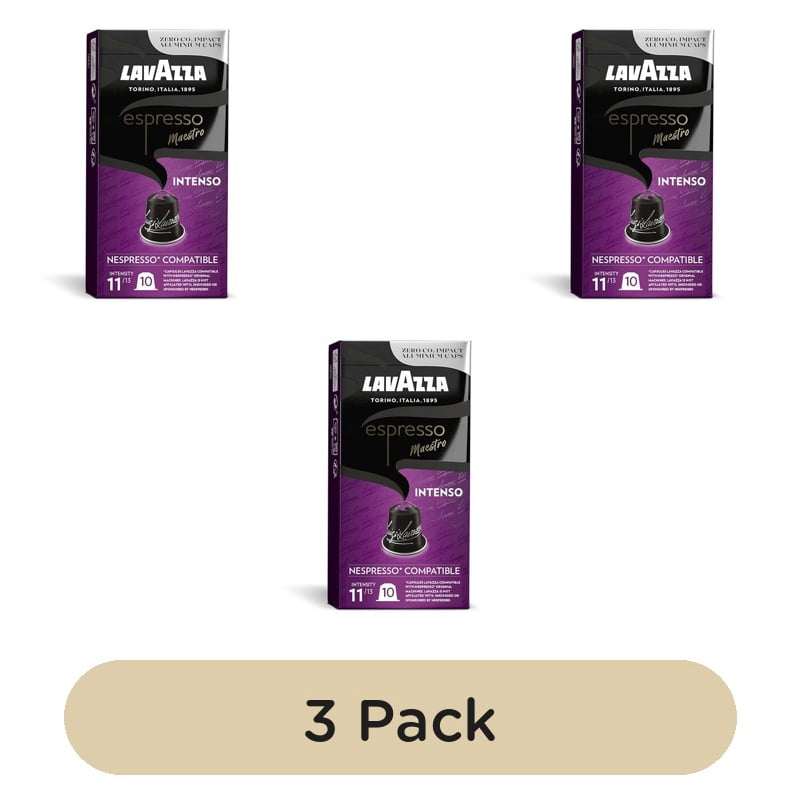 Lavazza Espresso Intenso Aluminium Nespresso Compatible Capsules, 10 pods per pack, British Import (Pack of 3)