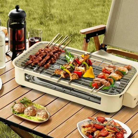 Smoke-free indoor electric grill, portable barbecue tray, dishwasher-safe, suitable for hot pot cooking, with detachable non-stick plate, suitable for kitchen, parties, and outdoor use.
