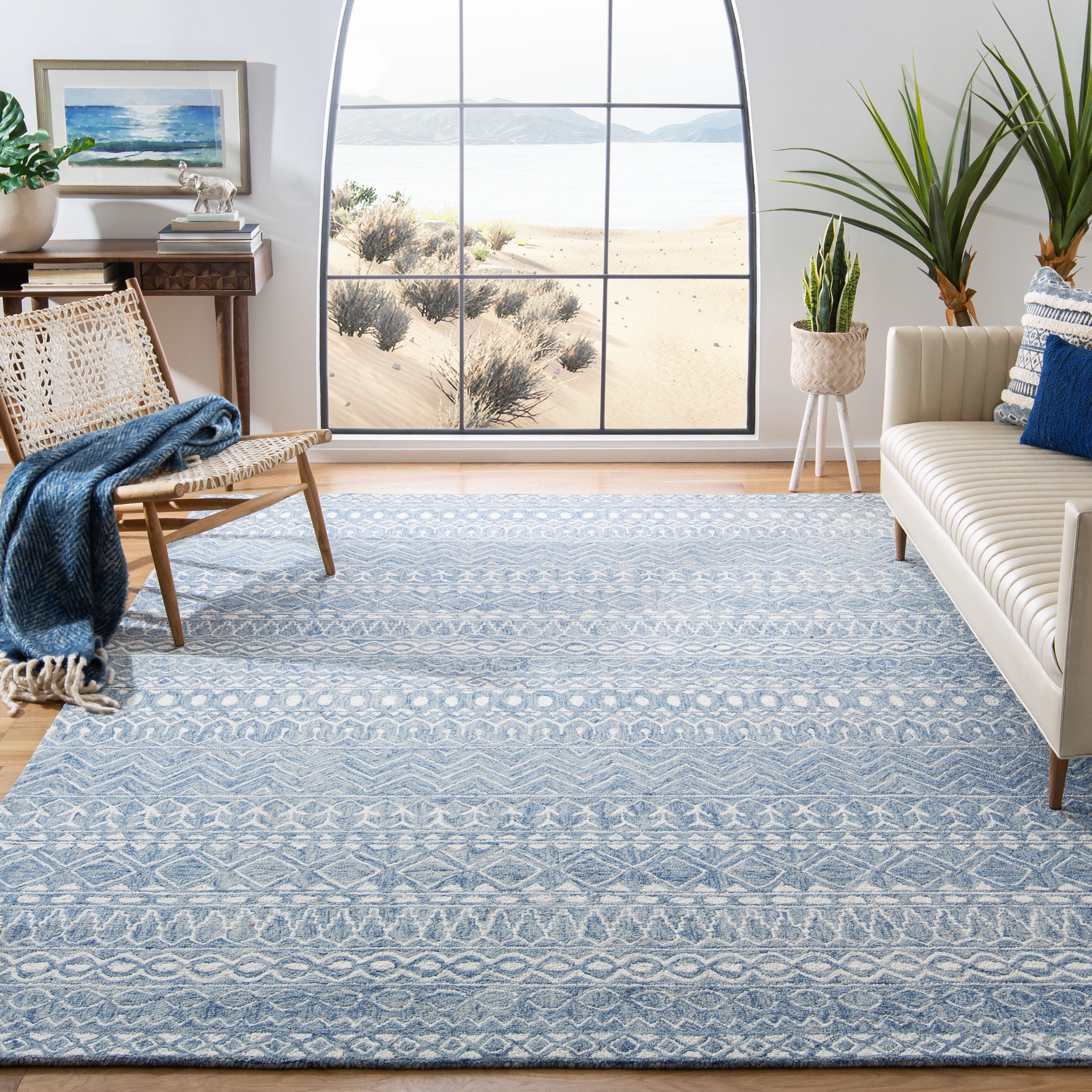 SAFAVIEH Micro-Loop Daithi Geometric Area Rug, Blue/Ivory, 10' x 14'