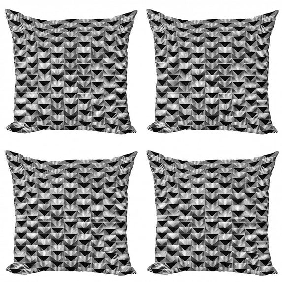 Geometric Throw Pillow Cushion Case Pack of 4, Design of Triangular Formations with Streaks Graphic Ornamental Modern, Modern Accent Double-Sided Print, 4 Sizes, Charcoal Grey White, by Ambesonne