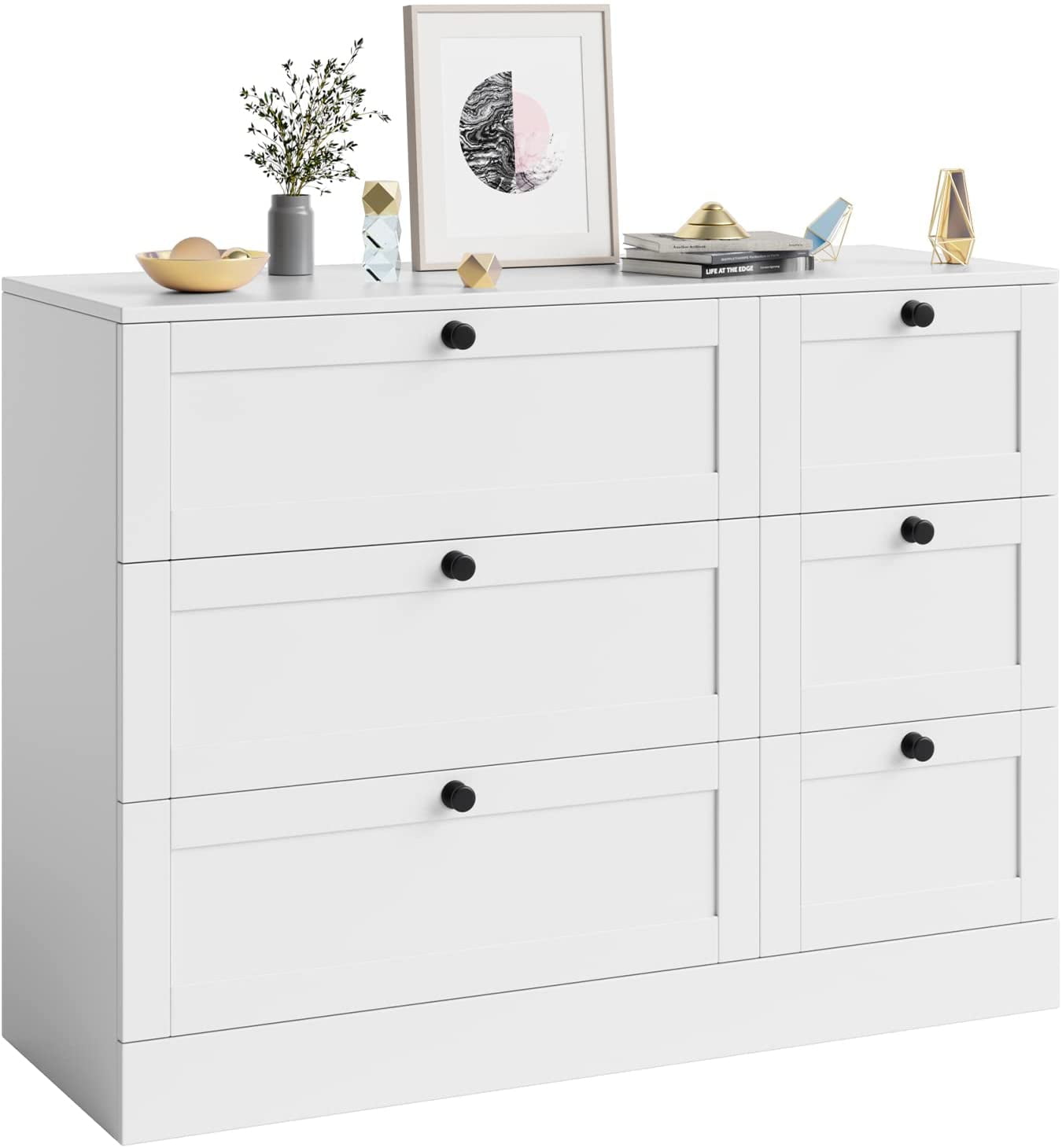 Homfa 6 Drawer White Double Dresser, Wood Storage Cabinet Chest of Drawers for Bedroom Living Room - image 4 of 7