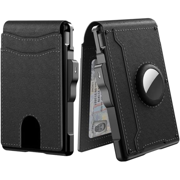 Men’s Slim Bifold Wallet, RFID Blocking Pop‑Up Aluminum Credit Card Holder, Minimalist Leather Money Clip Wallet for Daily Carry (Black,GTSP)