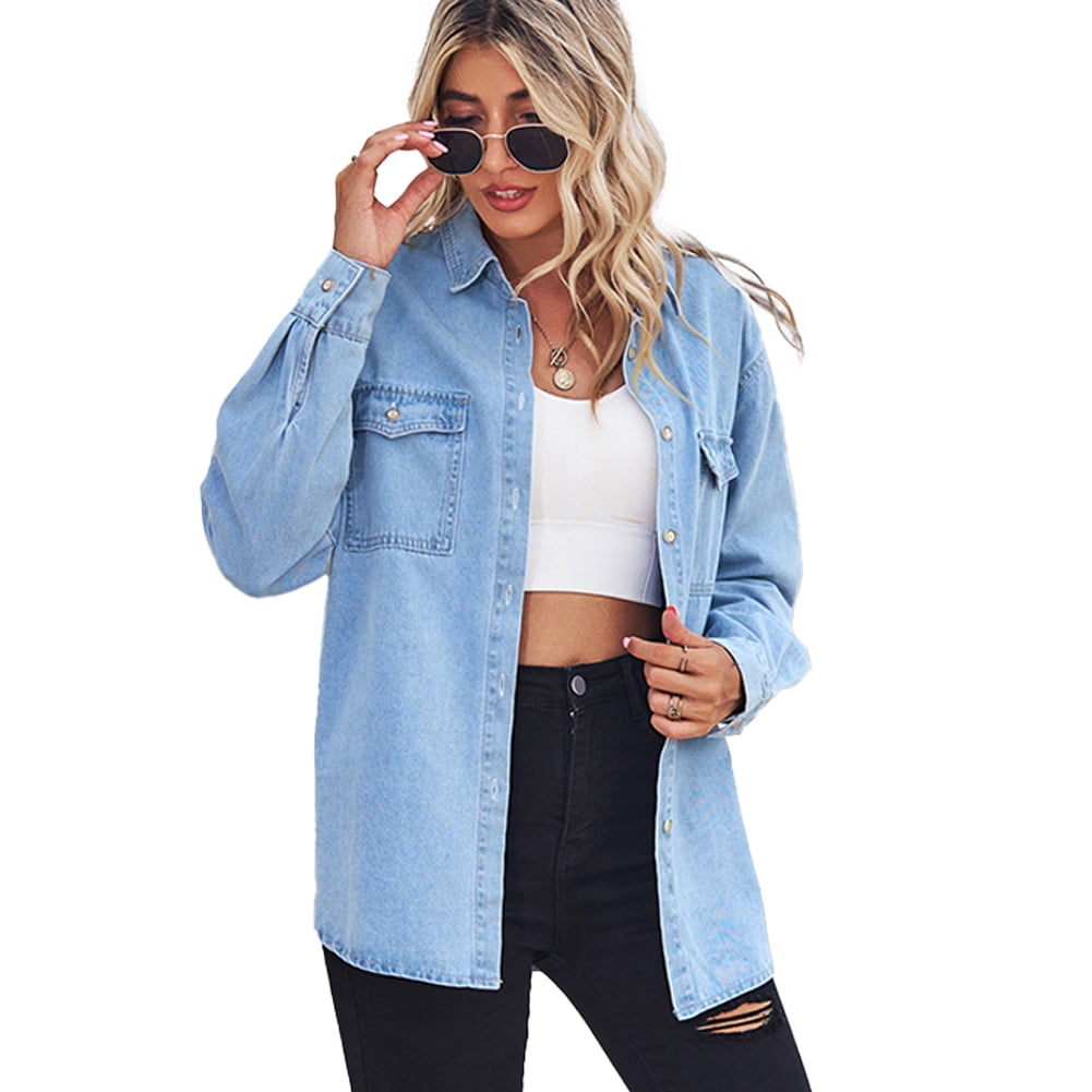 FJUCHAI Women's Shirts Jean Denim Shirts Female Button Down Long