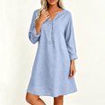 thumbnail image 6 of TEAJOPSUU Women's Midi Dresses Cotton Blend Loose Fit V Neck Button Placket Long Sleeve Dresses with Pockets Casual Solid Color Dresses Light Blue, 6 of 7
