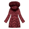 thumbnail image 4 of Hueook Winter Coats for Women's Solid Color Long-sleeved Hooded Fashion-padded Jacket Wine S, 4 of 7