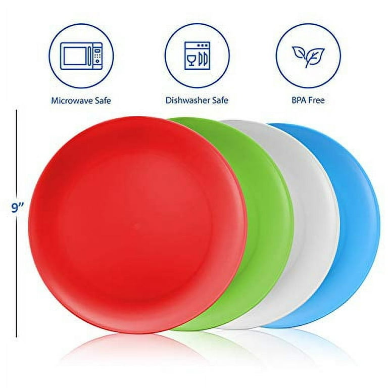 KX-WARE Plastic Plates Set of 12 - Unbreakable and Reusable 9.875 inches  Dinner Plates, Multicolor | Dishwasher Safe, BPA Free