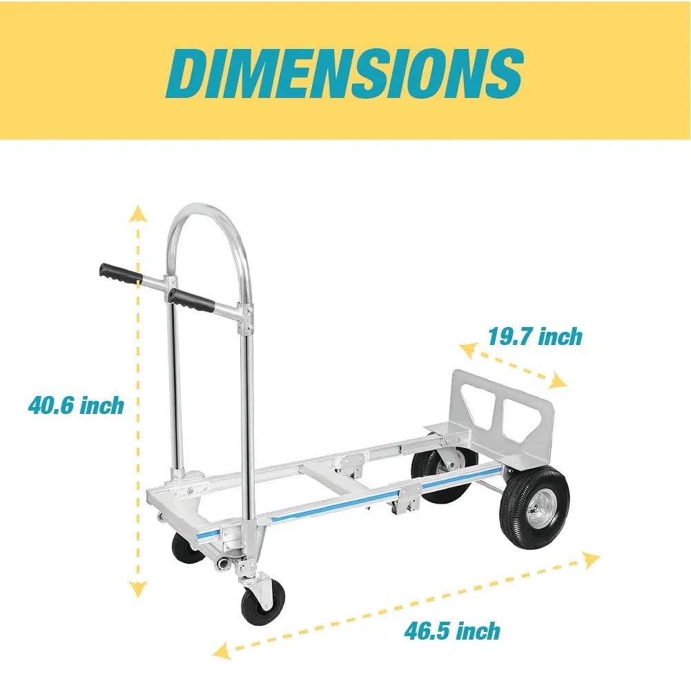 Aluminum Hand Truck and Dolly, 2 in 1 Design 550 Lbs Capacity, Industrial Collapsible Cart - 17431