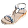 thumbnail image 4 of Rokment Womens Ethnic Boho Platform Dress Sandals 2026 Summer Beach Vacation Braided Memory Foam Wedge High Heels Gladiaator Slingback Sandals Blue Size 6.5, 4 of 5