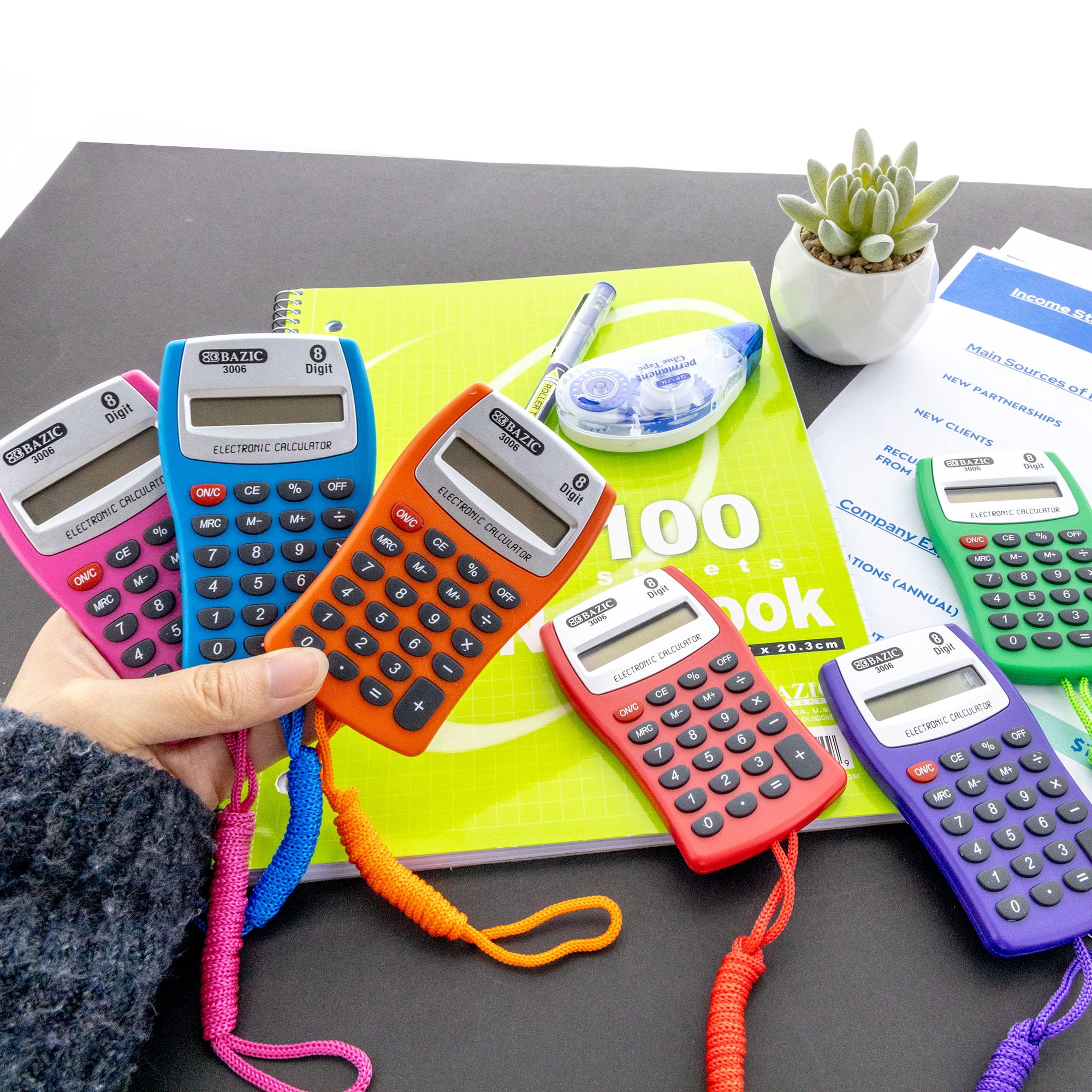 BAZIC Pocket Size Calculator 8-Digit Neck String, LCD Display, 24-Pack