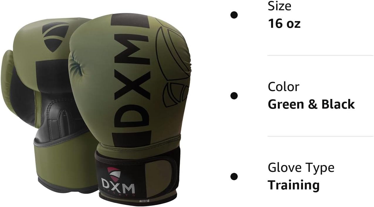 DXM SPORTS Boxing Gloves for Men & Women - Green & Black, 16oz