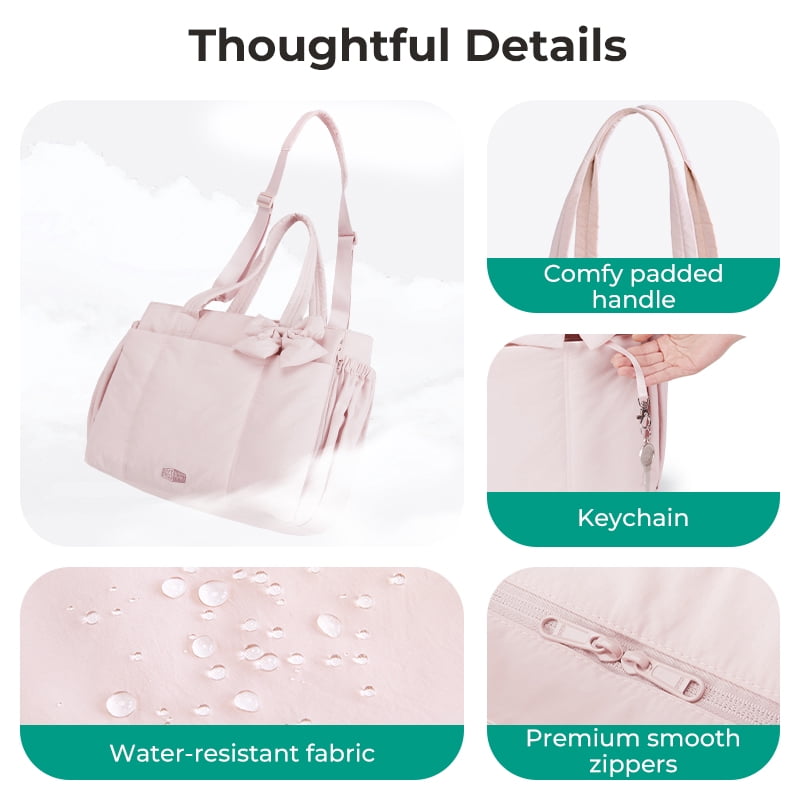BAGSMART Tote Bag for Women, Puffer Crossbody Bag with Zipper for Women, Quilted Shoulder Bag with Compartments, Camel
