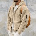 thumbnail image 2 of WTOBBY Men's Casual Loose Double-Faced Fleece Jacket, Solid Color Zipper Hooded Plush Warm Coat for Winter, Soft and Lightweight for Daily and Outdoor Activities,Khaki 2XL, 2 of 5