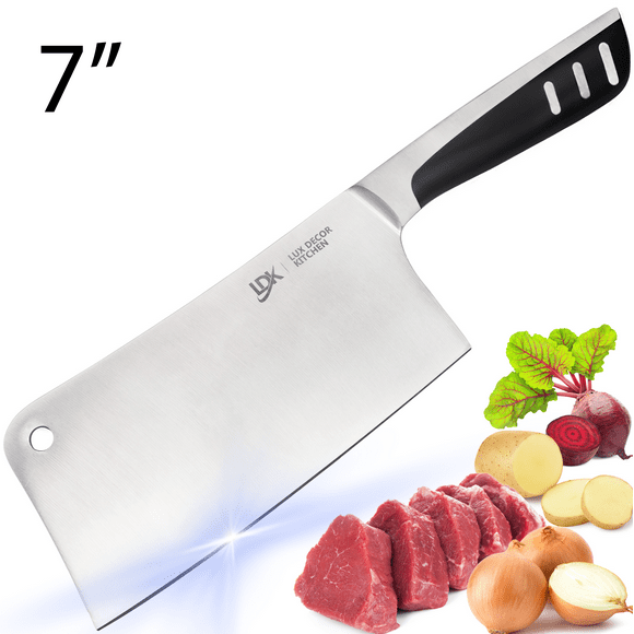 Lux Decor Couteau de Boucher de Cuisine en Acier Inoxydable - 7 Pouces Multi But Mieux pour la Cuisine à la Maison et les Restaurants Couteau de Chef Coupe-Viande Hachoir Lourd