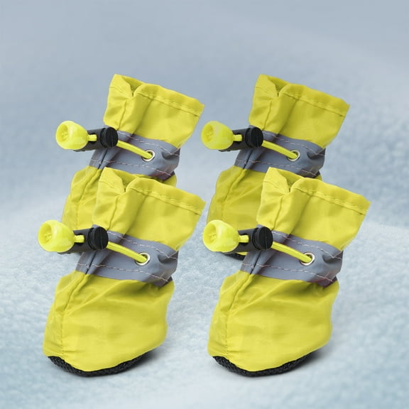 Zhuge Dog Boots Paw Protector, Anti-Slip Winter Dog Shoes with Reflective Straps for Small Medium Dogs ，Size 4,4PCS，Yellow