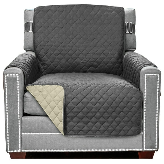 Sofa Shield Chair Slip Cover with Strap, Large Cushion Protector for 23" Seat, Charcoal Beige