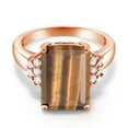 thumbnail image 2 of Gem Stone King 18K Rose Gold Plated Silver Brown Tiger Eye Ring for Women (6.80 Cttw, Gemstone Birthstone, Emerald Cut 14X10MM, Available in Size 5, 6, 7, 8, 9), 2 of 5