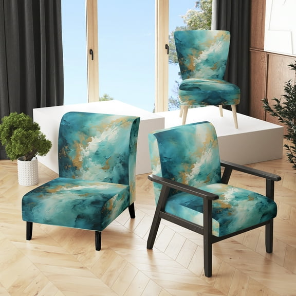 Designart "Turquoise Calm II" Teal Abstract Landscape Upholstered Accent Chair - Modern Arm Chair For Living Room