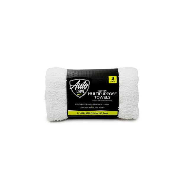 Auto Drive Car Wash Terry Towels, 3PK, 100 Cotton, 14" x 17" Square
