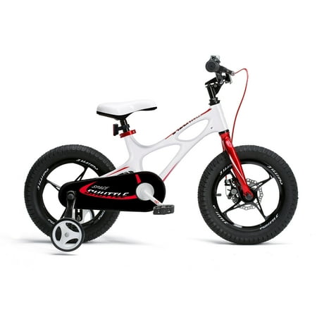 RoyalBaby Space Shuttle Lightweight Magnesium Kid's Bike with Disc Brakes for Boys and Girls, 14-16 Bike with Training Wheels, 18 inch Bike with Kickstand, 3 Colors Available White 14 Inch With