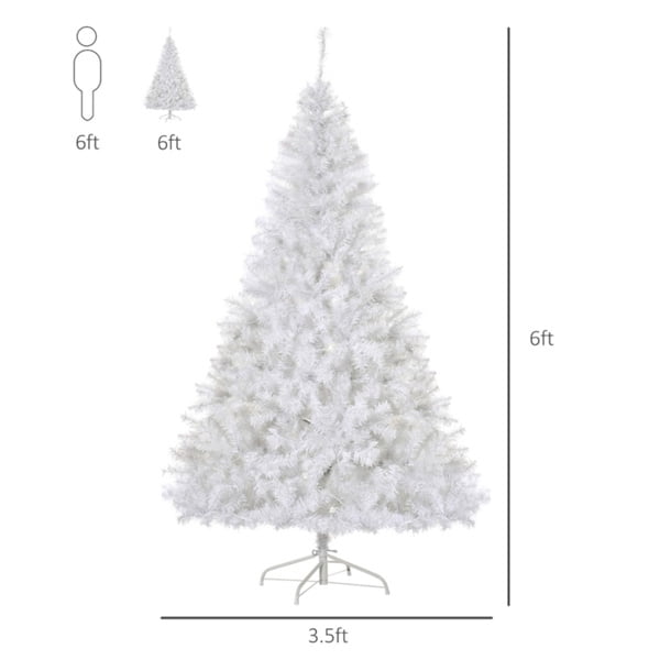 6FT Pre-Lit White Artificial Christmas Tree - 1000 Plastic Branch Tips, Metal Base, Indoor Use Only, Holiday Decor for Home/Living Room