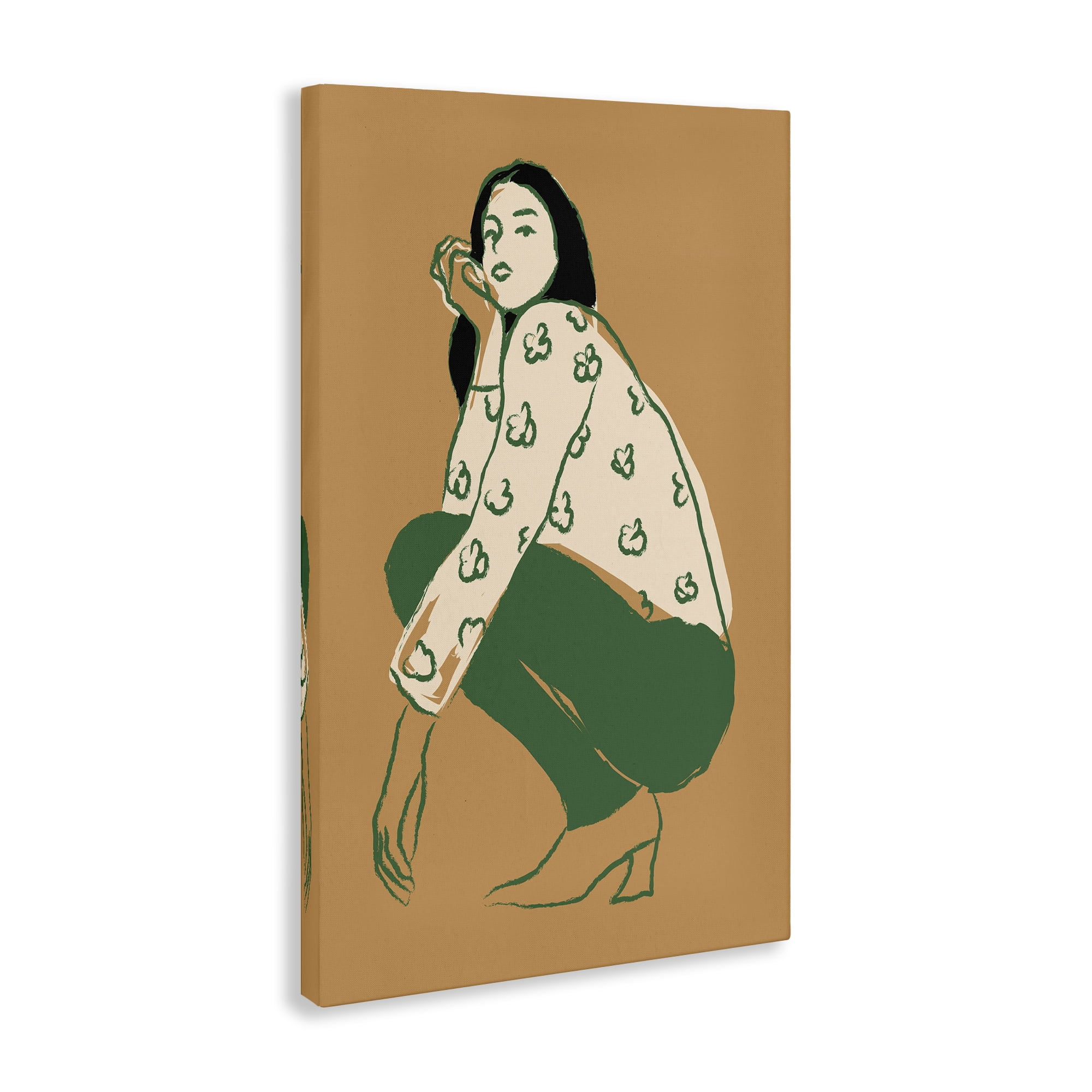 Stupell Industries Fashion Girl Kneeling Novelty Painting Gallery Wrapped Canvas Art Print Wall Art, 16 x 24