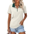 thumbnail image 2 of Soyumi Short Sleeve Polo Shirts for Women Tennis Golf Shirt Business Casual Loose Collared V Neck Top Blouses, Beige, 2 of 9