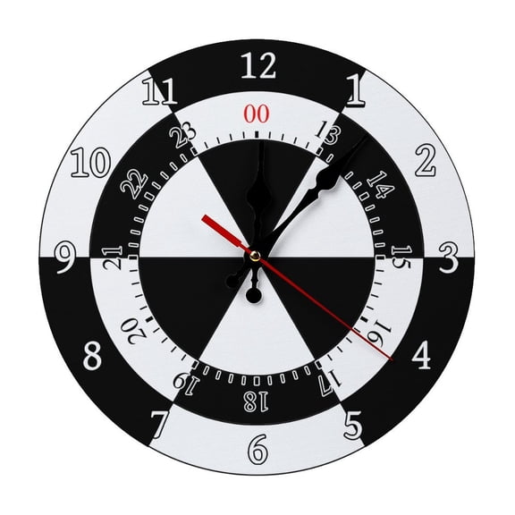 Military TIME 12 Hour Format (2) Farmhouse Style Round Wood Wall Clock, Noiseless Design for Cafe & Classroom Decor