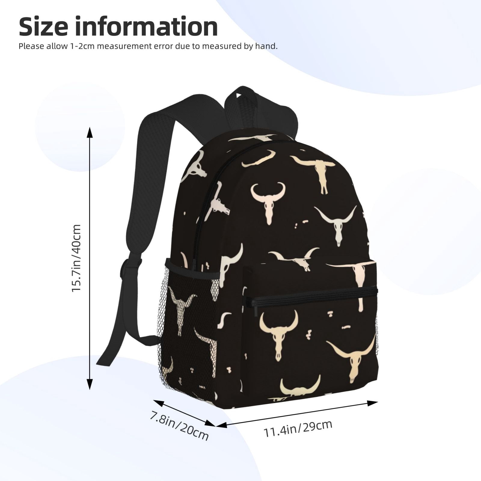Vsdgher Cow Skulls Print Unisex Large Capacity Bookbag Schoolbag Casual Daypack for High School/College/Teens/Travel/Work