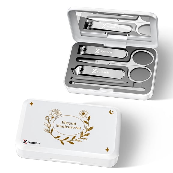 Nail Clippers Set Fingernail and Toenail Clipper Cutters, Manicure Pedicure Kit Grooming Kits, 5pcs Core Nail Care Tools with Portable Travel Case with Mirror Present for Man Woman