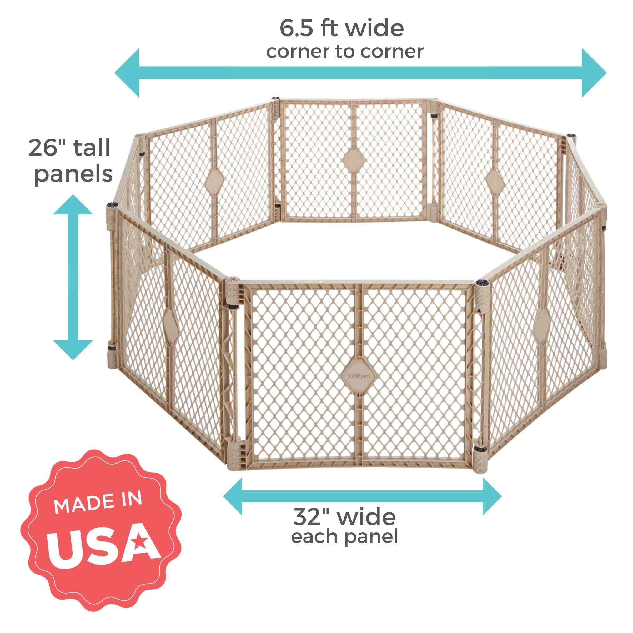 Toddleroo by North States Superyard 8-Panel Baby Play Yard for Indoor & Outdoor Use, Sand Color