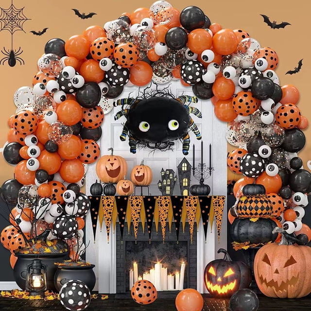 Juego de arco de globos para Halloween, decoración de fondo de fiesta, película de aluminio, conjunto de cadena de globos de látex, novedad de 233