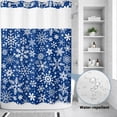 thumbnail image 3 of No Hook Shower Curtain, Blue Christmas Shower Curtains for Bathroom with See Through Top Window, Snowflakes Xmas Winter Vintage New Year Waterproof & Washable Bath Curtain Stall 48"x72", 3 of 9