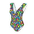thumbnail image 4 of Yiaed Colorful Easter Eggs1 Print Women's Ruffled One Piece Swimsuit V Neck Swimwear Slimming Monokini for Woman-Medium, 4 of 8