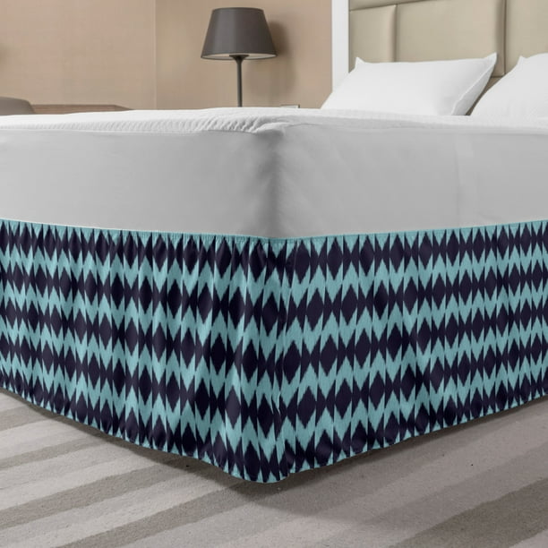 Navy Bed Skirt, Diamond Shaped Blurry Ikat Pattern Chevron ...