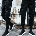 thumbnail image 4 of Pantalones Qarigey harén cómodos de poliéster para hombres casuales con múltiples bolsillos negro S, 4 of 6