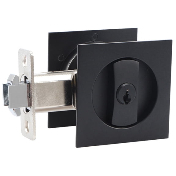 Pocket Door Lock Black Door Hardware Anti-Theft Lock Contemporary Privacy Square Door Lock Sliding Door Lock with Keys