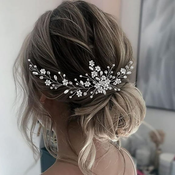 Bride Flower Wedding Hair Comb Silver Rhinestone Bridal Hair Pieces Floal Headpiece Hair Dress Crystal Hair Accessories for Brides and Bridesmaids