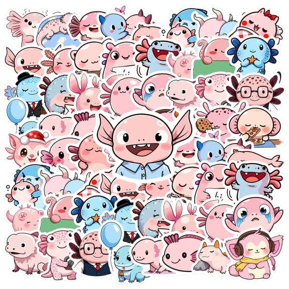 35pcs Cute Axolotl Animal Stickers Funny Cartoon Stationery Stickers for Luggage Phone Laptops