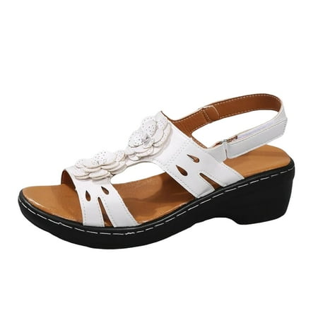 

Blphud Sandal Women Women Dress Sandals Large Size Sandals Round Toe Flower Open Toe Retro Roman Wedge Sandals Walking Sandals for Women Wide White 39