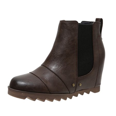 

DVKOVI Going Out Boots Ankle Cowboy Boots Womens Retro Glamour Wedge Ankle Boots Slip On Round Toe Classic Short Booties for Everyday Chic Wedges Heels for Women Closed Toe Brown 10