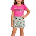thumbnail image 3 of Iyufng Toddler Girl Clothes Girls 2 Piece Outfits Ruffled Printed Top with Floral Elastic Waist Shorts, 12 Month-5 Years, 3 of 8