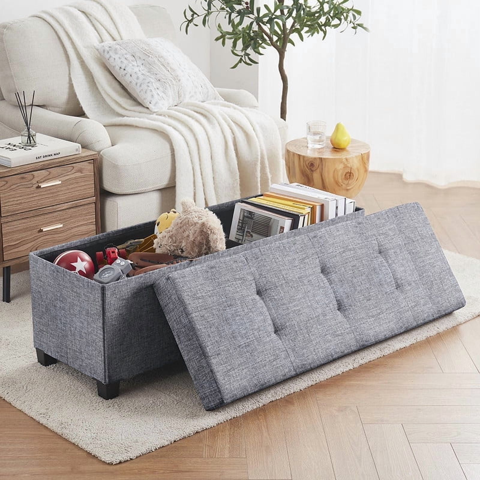 Ornavo Home 43 Inch Folding Storage Ottoman with Storage Bench, Long Large Storage Ottoman Bench, Storage Chest, Foot Rest Stool, Bedroom Bench with Storage