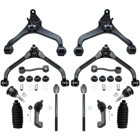 Detroit Axle - Front 14pc Suspension Kit for 2.4L & 3.7L Jeep Liberty 2002 2003 2004, Upper Lower Control Arms Ball Joints Sway Bars Inner Outer Tie Rods Boots