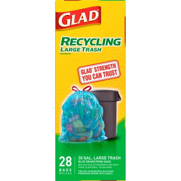 Glad Blue Recycling Large Trash Bags, 30 Gallon, 28 Bags